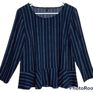 Ann Taylor navy and white peplum blouse size medium NWT